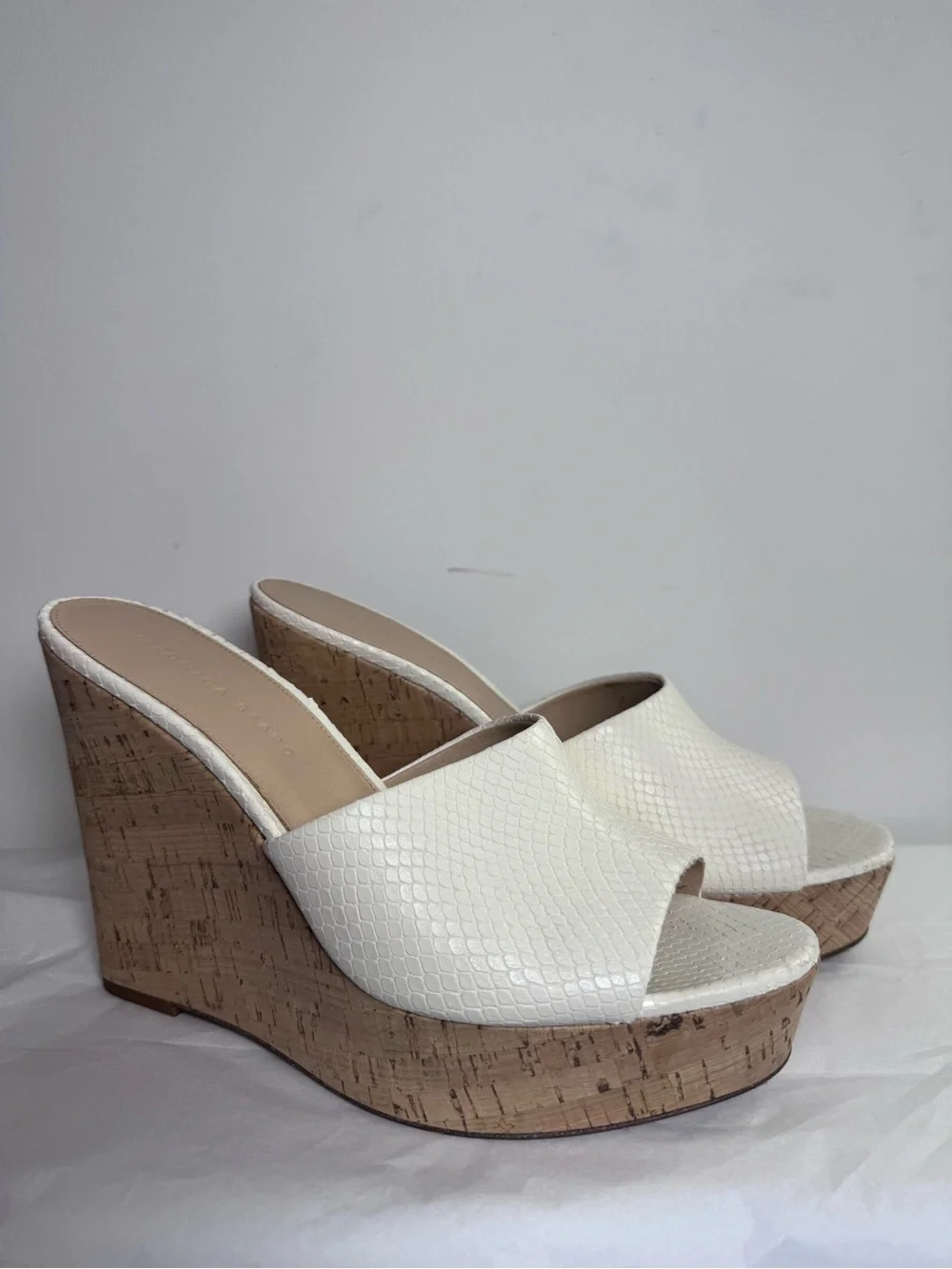 Veronica Beard Dali Python-Embossed Leather & Cork Platform Wedge Mules 10